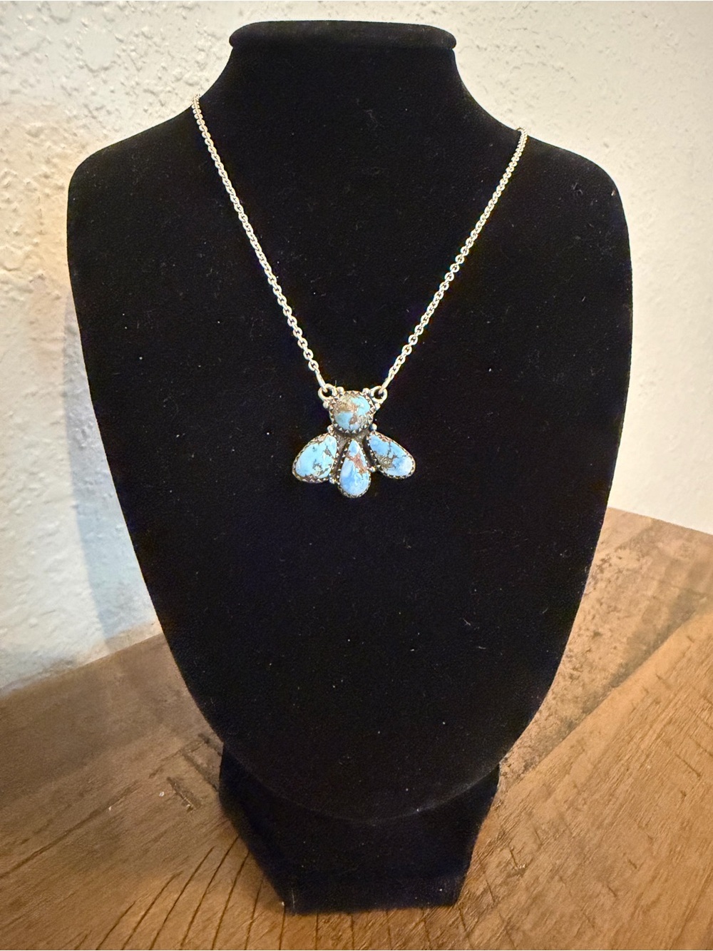 Sterling Silver Necklace with Turquoise Flower Pendant - Women Jewelry